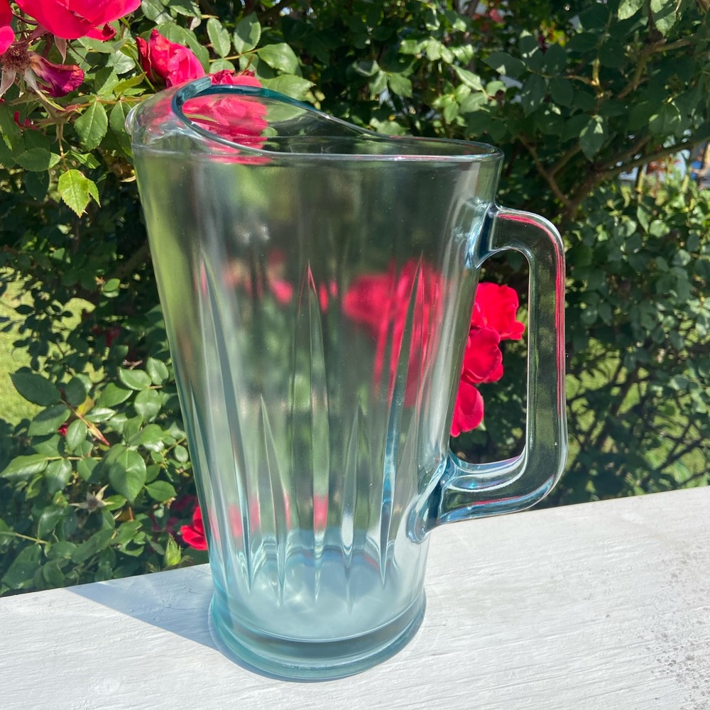 Vintage Lead Crystal Ice Lip Pitcher Aquamarine
